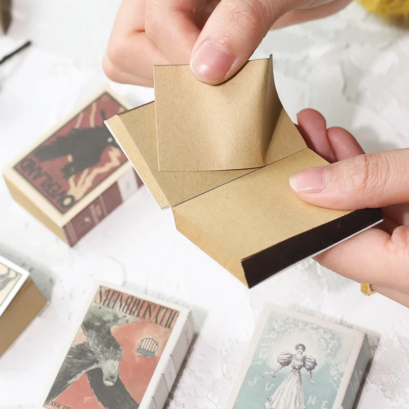 

122 Sheets Cute Memo Pad Creative Matchbox Retro Notebook Can Tear Sticky Notes Kawaii Stationery Notepad Office School Supplies