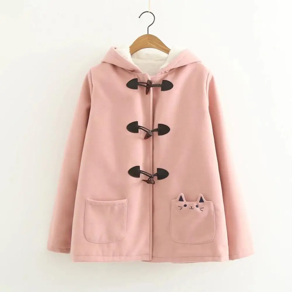 Autumn Winter New Women Pink Kawaii Jacket Japanese style Cotton Thick