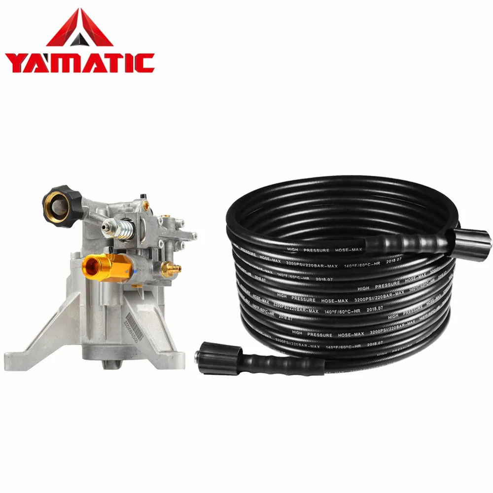 

YAMATIC Anti-kink 1/4" 3200 PSI 25 FT Pressure Washer Hose and 2900 PSI at 2.3 GPM 6.5HP Axial Vertical 7/8" Shaft Pump Set