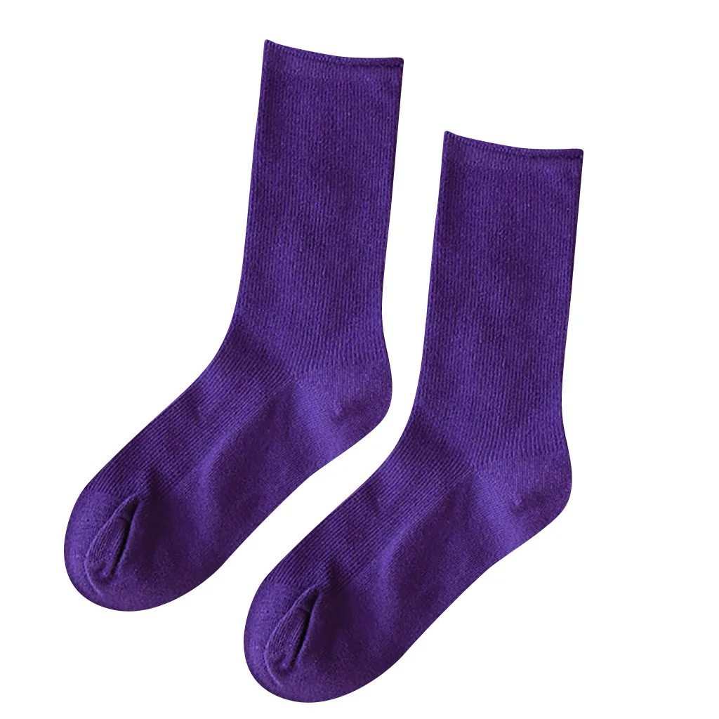 Однотонные женские носки в стиле Харадзюку; Осенние повседневные хлопковые носки; зимние дизайнерские носки без пятки в Корейском стиле; фиолетовые, синие, желтые, розовые; на Рождество - Цвет: Лаванда