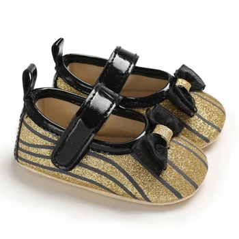 

Newborn Infant Baby Girl Shoes Soft Crib Shoes Infants Anti-slip Sneaker Striped Bow Prewalker