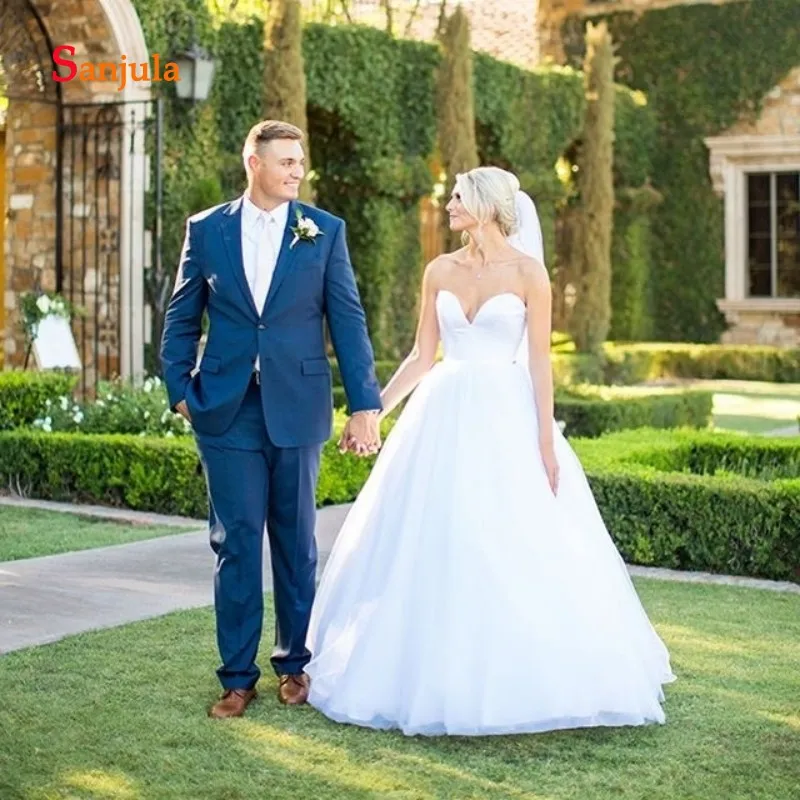 Modern Country Wedding Dresses White Tulle Sweetheart Satin Top Bride Dresses Ball Gown Wedding Gowns hochzeitskleid D1271