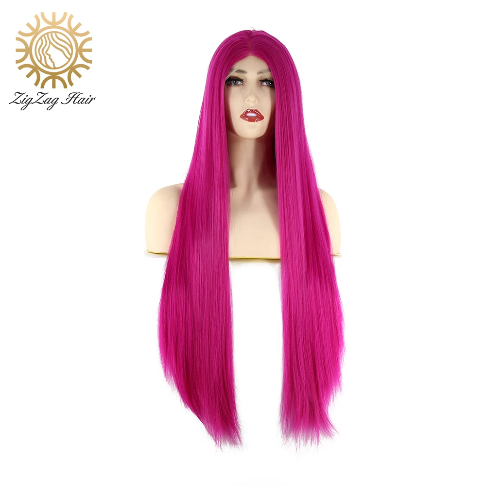 ZigZag Bright Rose Red Synthetic Lace Front Wig for Black Women Glueless Long Straight Middle Part Heat Resistant Fiber Hair ZigZag Bright Rose Red Synthetic Lace Front Wig for Black Women Glueless Long Straight Middle Part Heat Resistant Fiber Hair