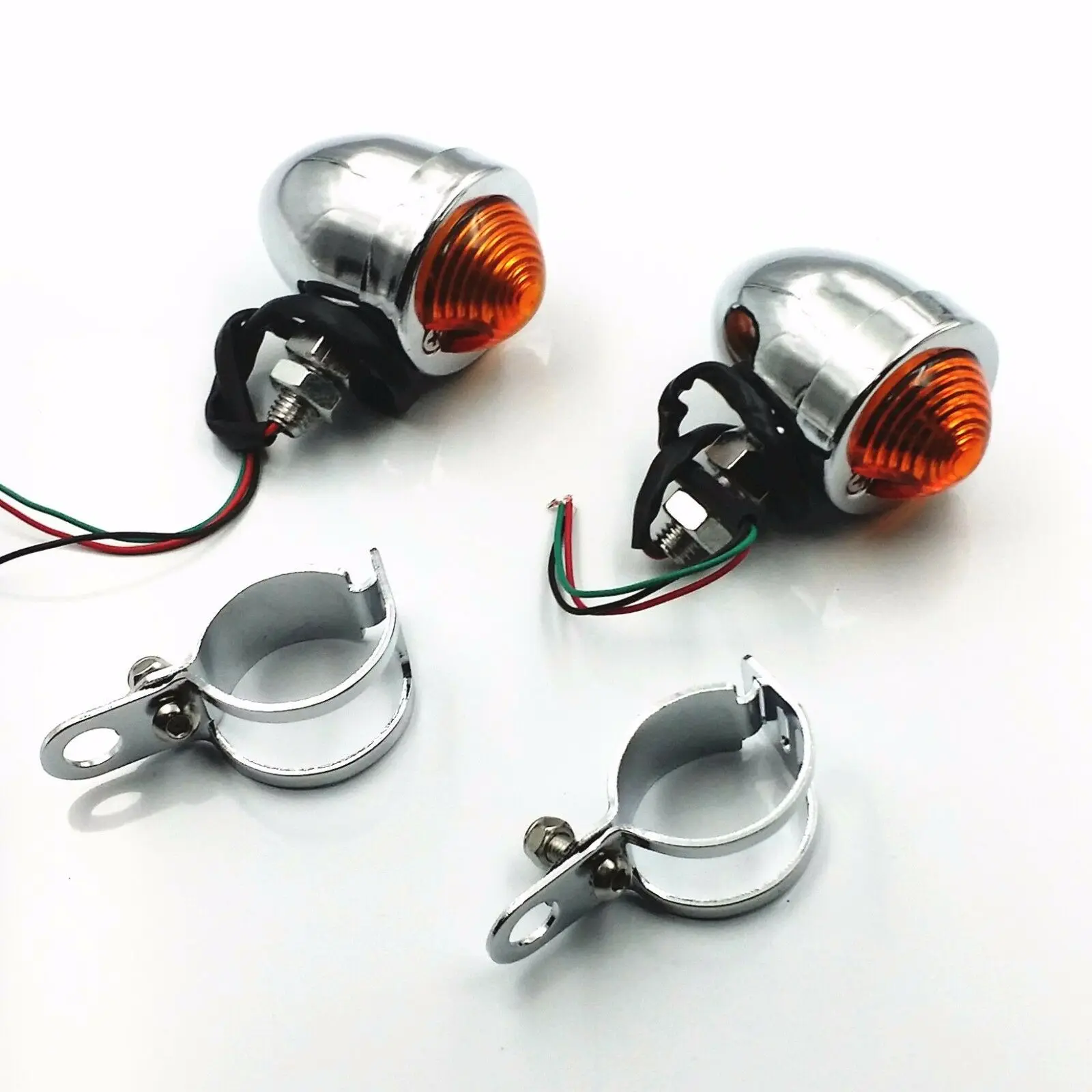 Amber Turn Signal Running Light Fork Clamps Cafe Racer Bobber Old School Rat CB |