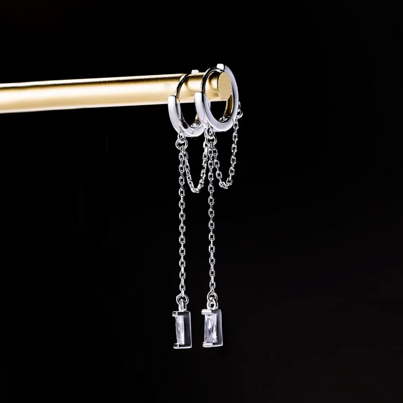 Серьги из стерлингового серебра 925 пробы, модные циркониевые серьги с кулоном, длинные серьги-цепочки, темпераментные универсальные серебряные ювелирные изделия для девушек