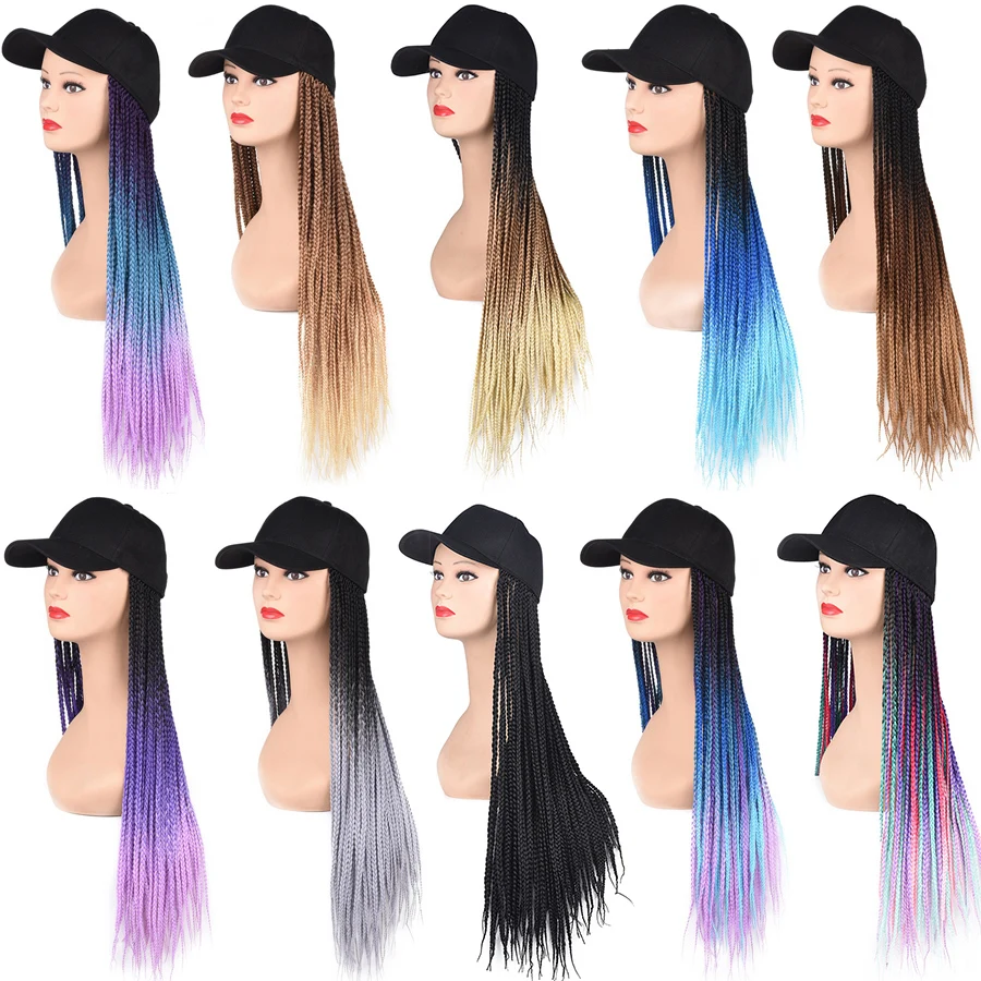 TOMO 24 Inch Long Synthetic Baseball Cap Wig with Braided Box Braids Wigs For Afro Black Women Daily Wear Hat Wig with Braids