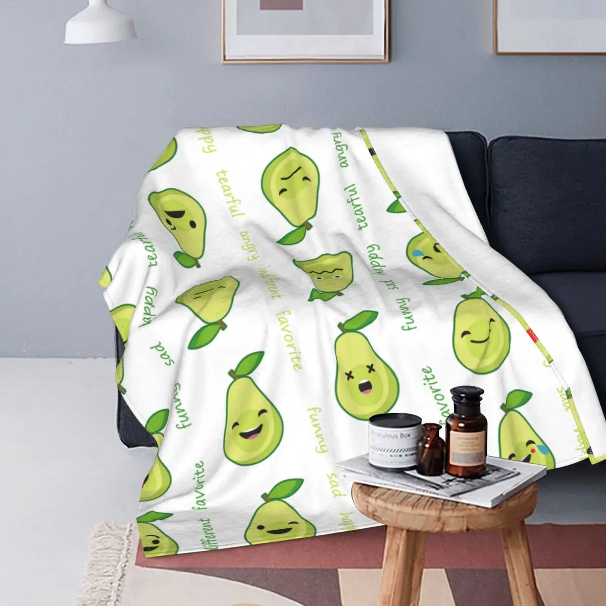 

Cute Avocado Emotions Cartoon Blanket Flannel Spring Autumn Avocados Lover Soft Throw Blankets for Bed Couch Plush Thin Quilt