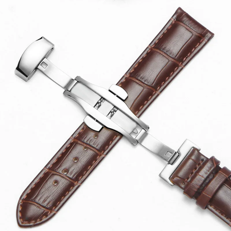 Elegant Butterfly Buckle Leather Watch Strap – Premium Leather Watchband Accessory