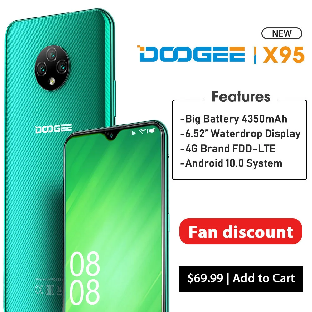 DOOGEE X95 Android 10 OS 4G LTE Cellphones 6.52" Display MTK6737 Quad Core 16GB ROM Dual SIM 13MP Triple Camera 4350mAh Battery|Cellphones| - AliExpress
