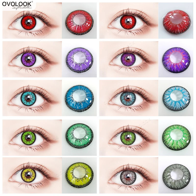 OVOLOOK-2pcs/pair Cospaly Lenses Colored Prescription lenses Halloween Contact Lenses for Vision Correction Eye Color Lens Yealy