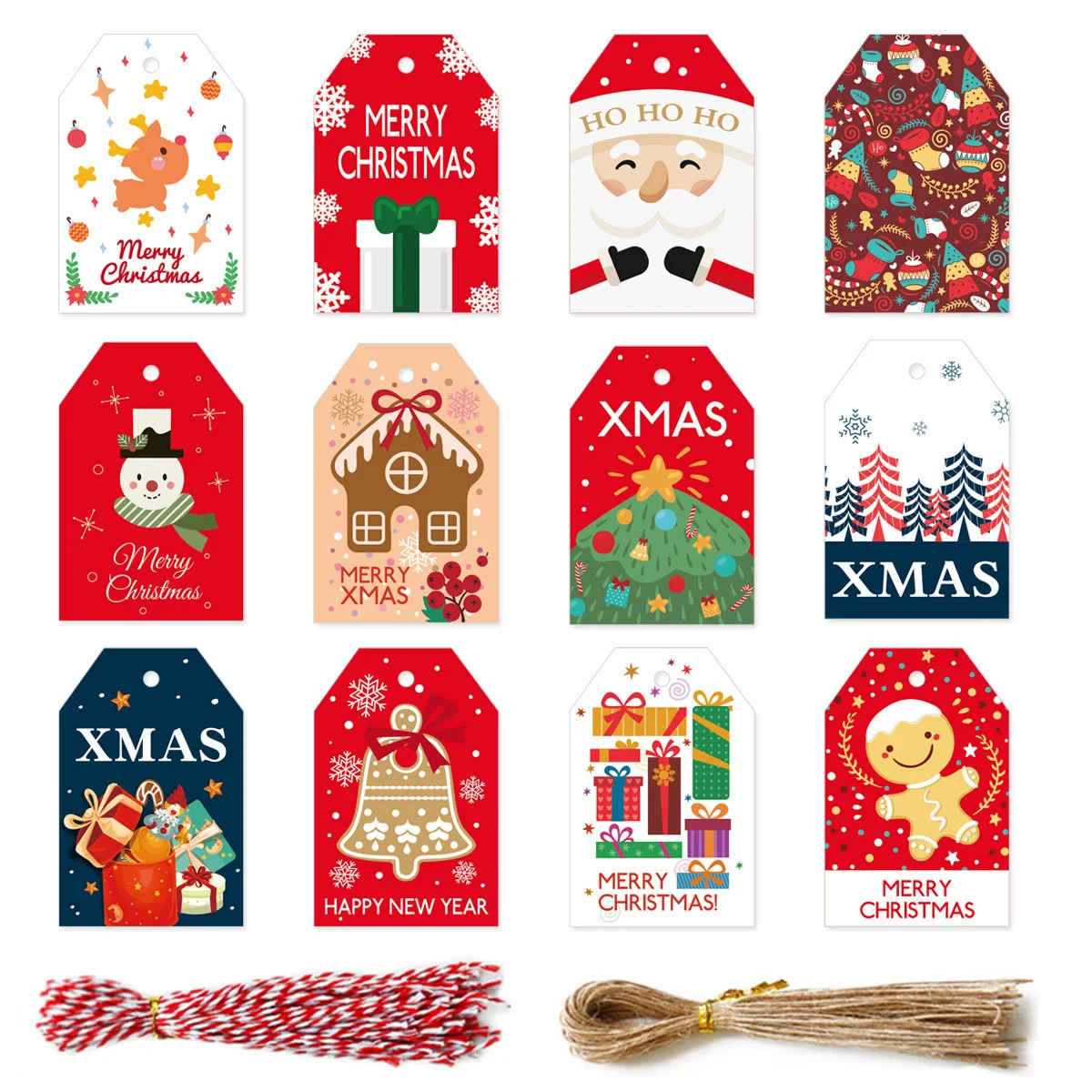 48Pcs Merry Christmas Tags Labels Gift Wrapping Paper Hanging Tags Santa Claus Paper Cards Xmas DIY Crafts Party Supplies 50pcs 5 5x5 8cm labels paper card hang tags love heart blank kraft cards for jewelry packaging diy wedding party couples gifts