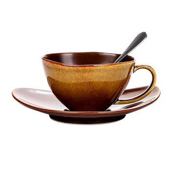 

Vintage Creative Coffee Cup Ceramic Retro Unique Tea Cups and Saucer Sets Luxury Creative Tazas Cafe Home Drinkware AB50BZ