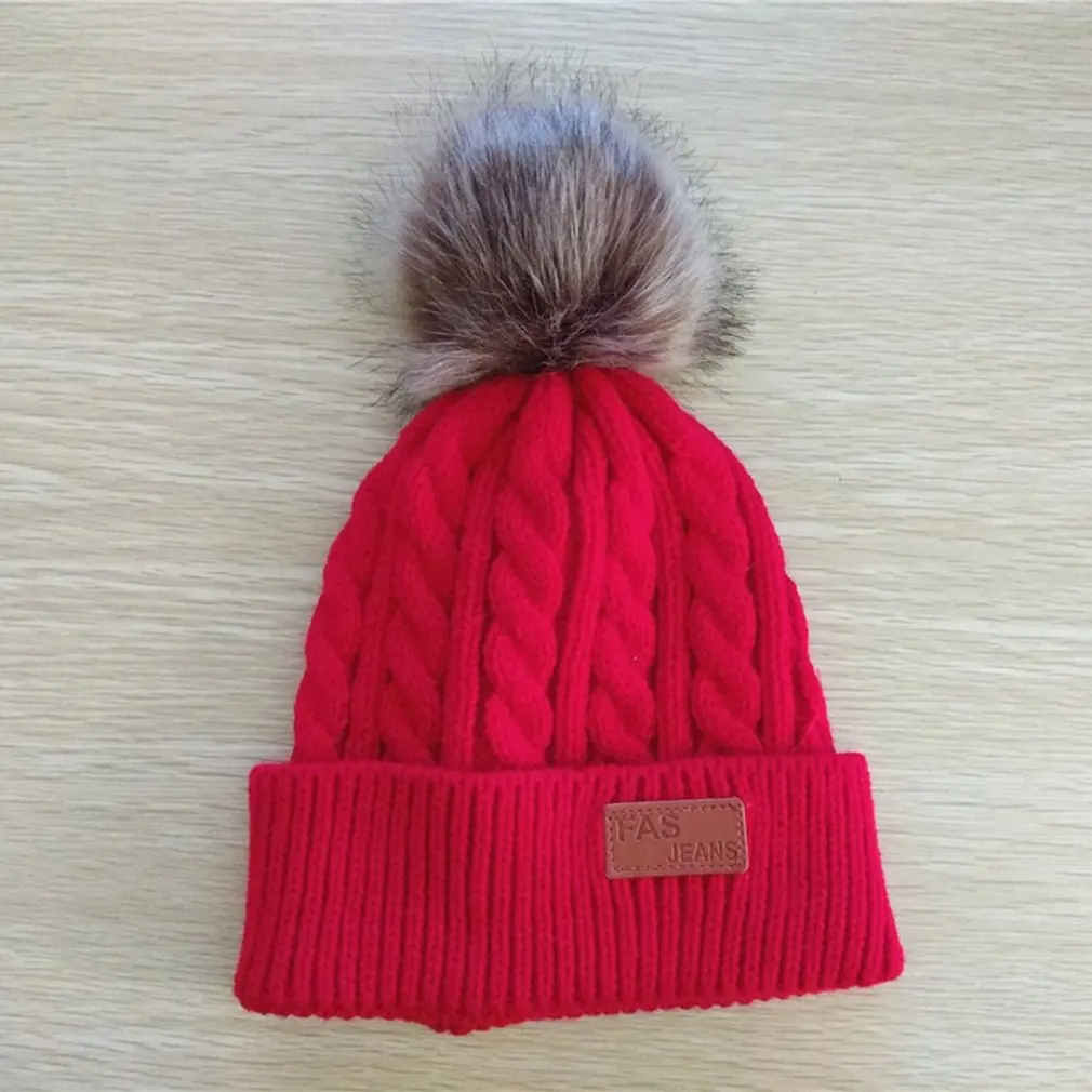Hot Newborn Baby Boys Girls Winter Warmer Wool Fur Hat Cap Infant Knitted Crochet Beanie Hat Pompom Ball Toddler Baby Kids Hat