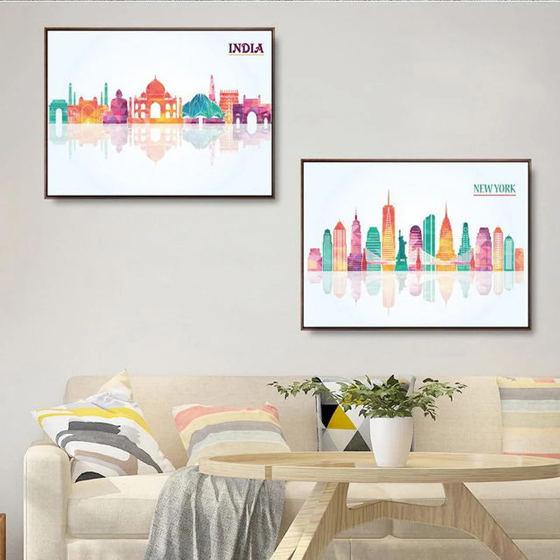 COSY-MOMENT-Minimalist-India-Madrid-USA-Shanghai-Beijing-New-York-Poster-Watercolor-City-Canvas-Painting-Wall (2)