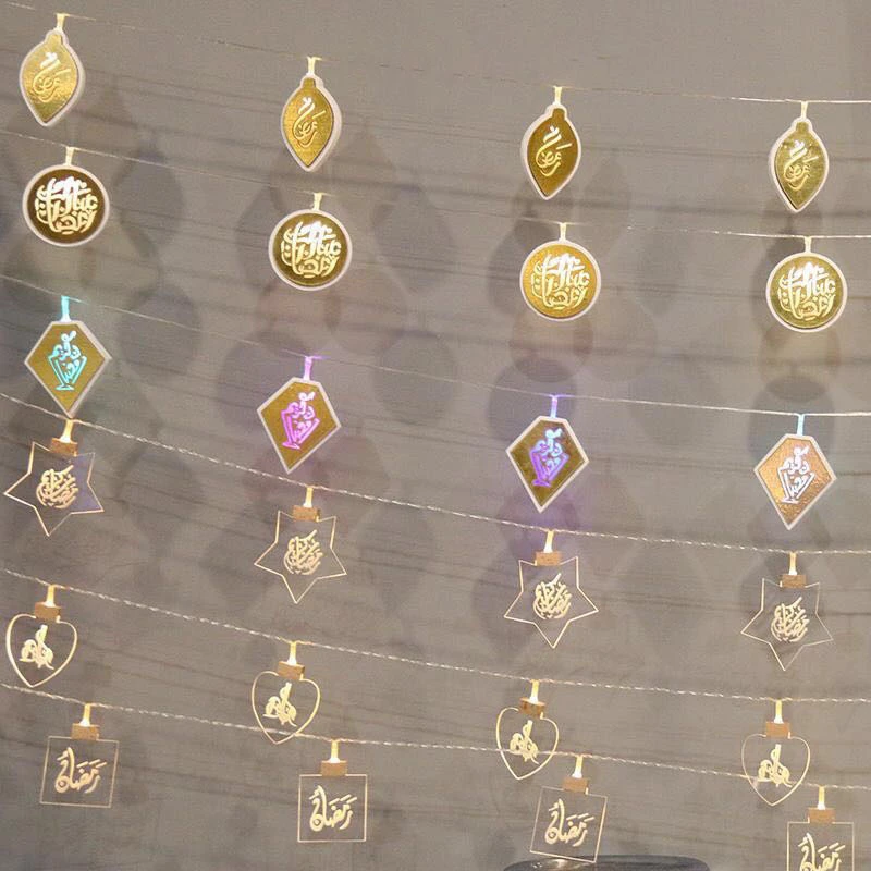 

Eid Ramadan Mubarak Decorations for Home Moon LED Light Kareem Ramadan Wooden Pendant Ornament Islam Muslim Event Party Supplies