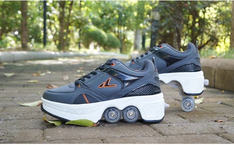 

2020 gray leather high Roller Skates 4 Wheels Adults Unisex Casual Shoes Children Skates Double Line Roller Skates Shoes