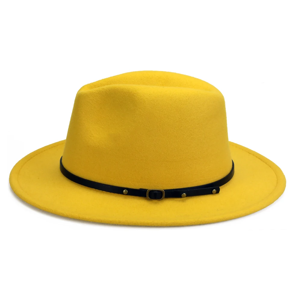 YY 14 цветов Fedora шляпа для женщин и мужчин зима PU ремень фетровая Кепка с плоскими полями шерстяной джазовый Панама Винтаж Трилби шляпа игрока FD19017