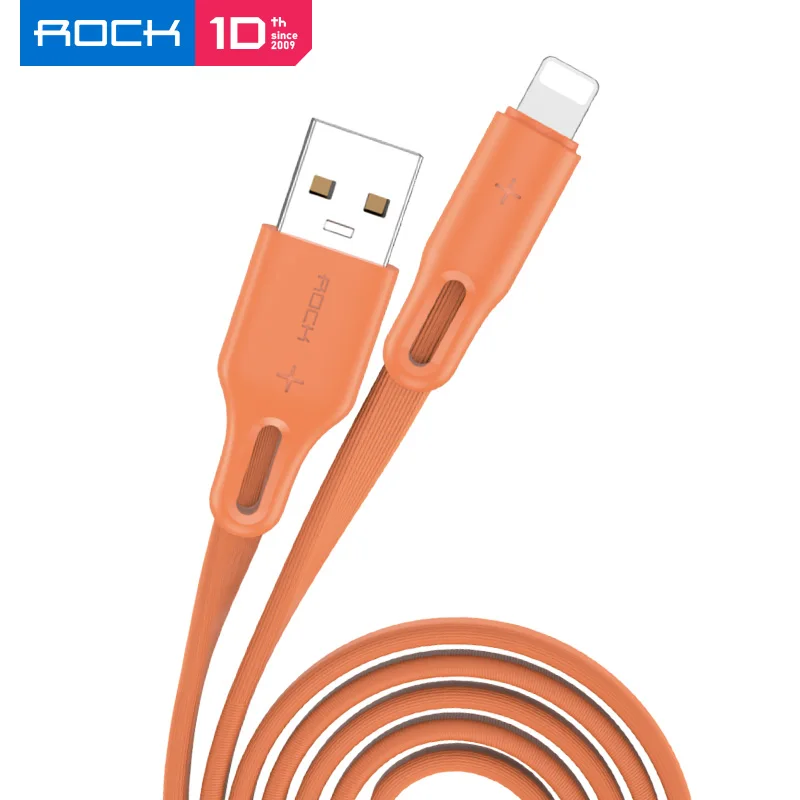 ROCK USB кабель для iPhone Xs Max 7 8 6 Plus 2.4A быстрое зарядное Освещение кабель для iPhone 6 USB кабель для передачи данных зарядный кабель для телефона - Цвет: Orange