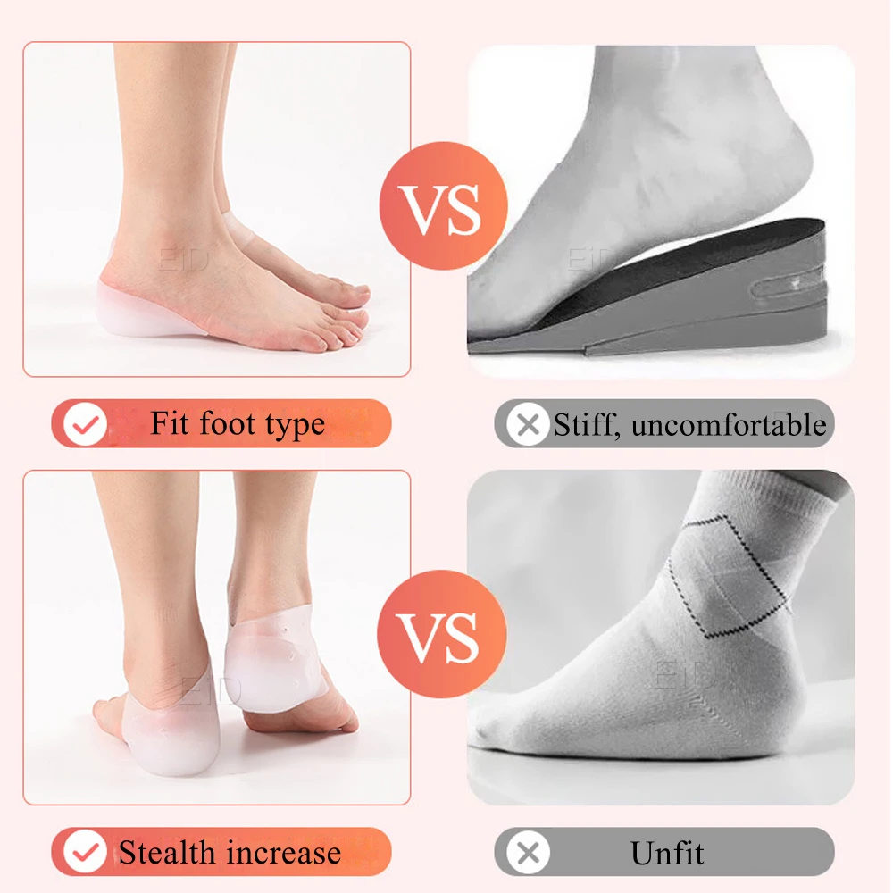 Invisible Height Increase Insole Silicone Socks Arch Support Gel