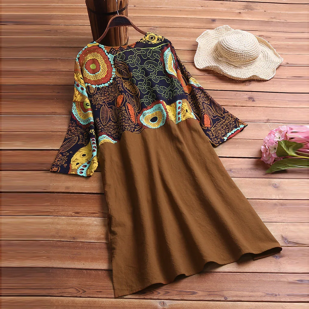 Женское летнее хлопковое льняное платье с коротким рукавом Vestido Robe Kaftan Femme винтажное праздничное платье с v-образным вырезом и цветочным принтом 5XL
