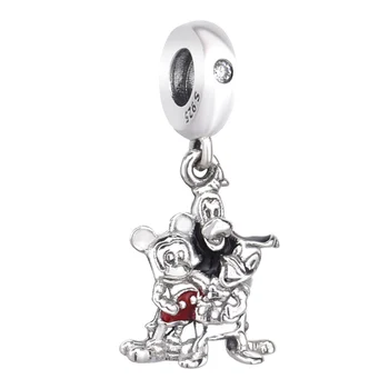 

New 925 Sterling Silver Bead Charm Mickey Goofy Dingo Donald Friends Pendant Beads Fit Pandora Bracelet Bangle Diy Jewelry