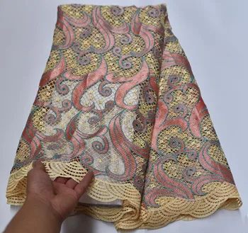 

cream color African Cord Lace Fabric Milk Silk Water Soluble Dress Lace Stones 2019 High Quality Nigerian Guipure Lace Fabric