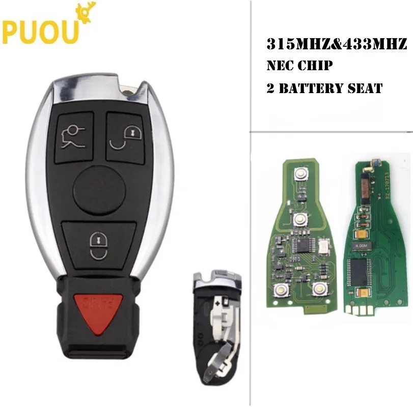 Llave remota de 4 botones con 2 baterías de 433MHz/315MHz para Mercedes