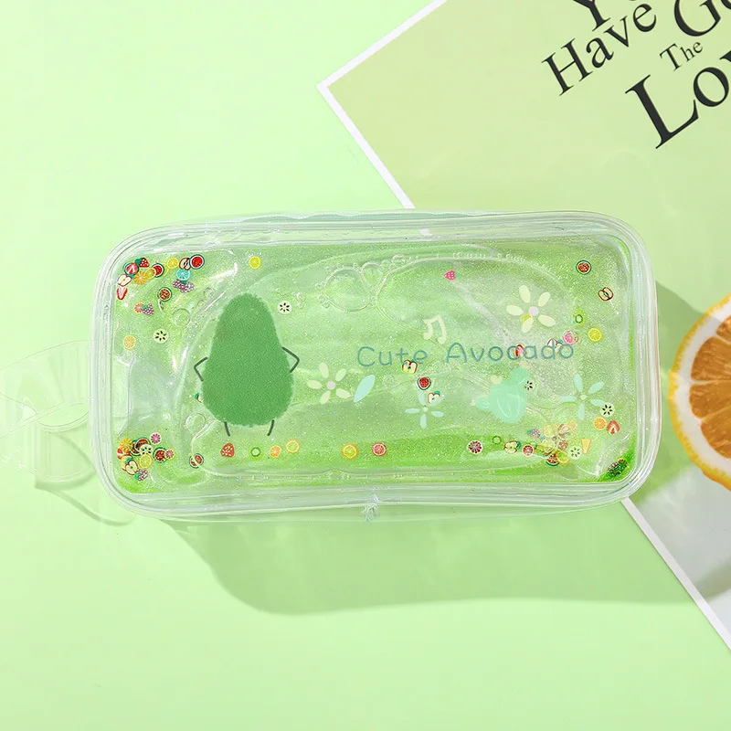 Avocado-B DUGUO милый канцелярский мультфильм Персик прозрачный быстрый песок ручка сумка авокадо объемный пенал коробка kawaii поставки - Цвет: Avocado-B