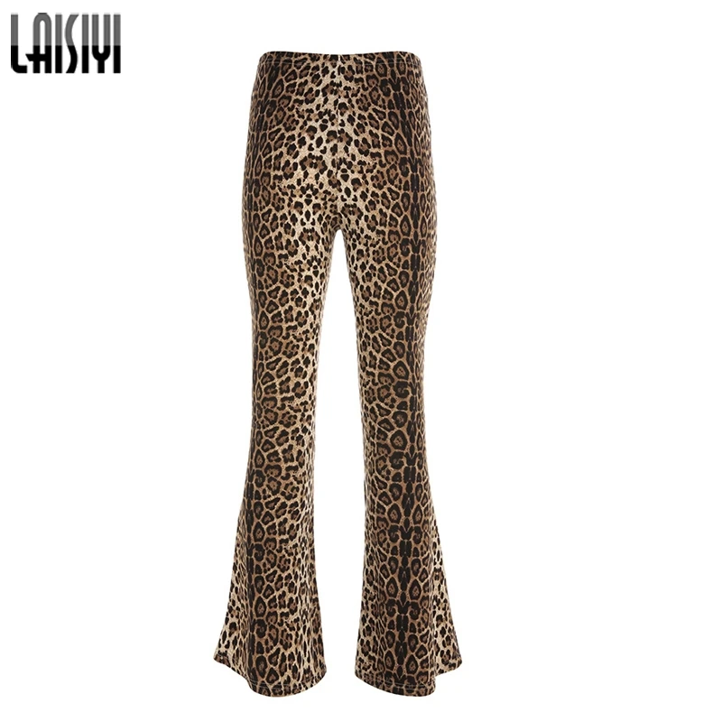 LAISYI летние свободные штаны Мода змеиной печатных STŘECHY брюки Высокая талия Leopard клеш Фитнес брюки ASPA20155