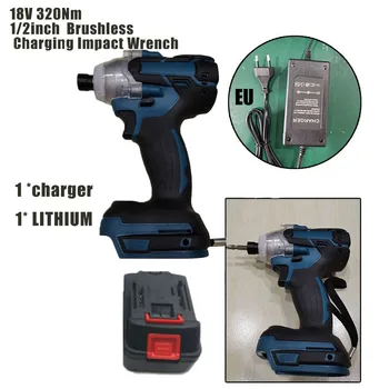 

18V 520Nm 1/2in Cordless Brushless Electric Impact Wrench Rechargeable W/Battery Tungsten Steel Shaft