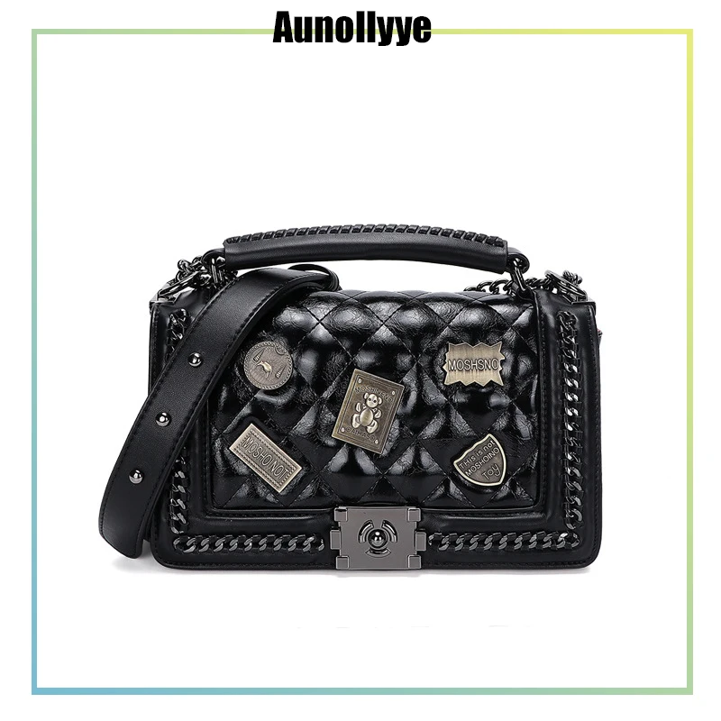

Women's Leather Shoulder Bag Retro Badge Punk Style Luxury Designer Crossbody Bag Waterproof PU Female Handbag Messenger Bag