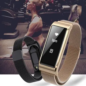 

Bluetooth 4.0 Men Smart Watch Raised Bright Screen Heart Rate Monitoring Sports Magnetic Buckle 0.87 Inch LED Smart Bracelet