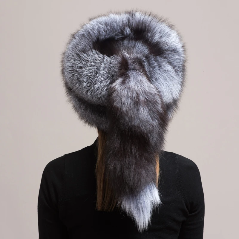 Winter Russian Natural Real Fox Fur Hat Hot Sale Women Warm Soft Quality Ear Protection Hats Real Fox Fur Bomber Cap
