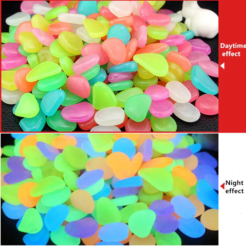 20Pcs Garden Luminous Glowing Stone Pebble Glow Dark Garden Stones Rocks for Walkways Path Fish Tank Decor 10 Colors