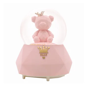 

Abstract Crown Teddy Bear Snow Globe Crystal Ball Rotating Music Box Christmas Decoration For Home Home Decoration Accssories