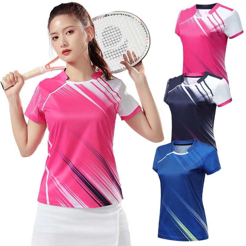 Badminton Shirts Women Volleybal Sports Brand Quick Dry Breathable Short Sleeves 3D Print Team Running Exercise Training Tee