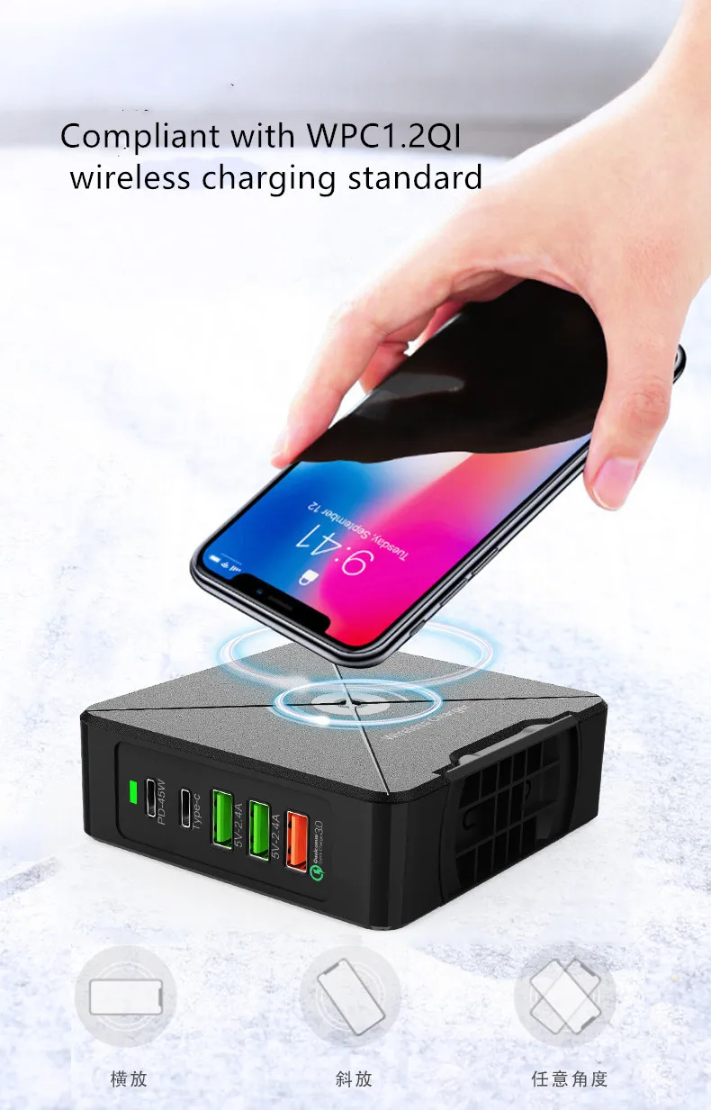 USB беспроводное зарядное устройство 75 Вт QC3.0 PD многопортовый Быстрый зарядный для iPhone 8 Plus XS 11 Pro для huawei P30 Pro mate 30 EU