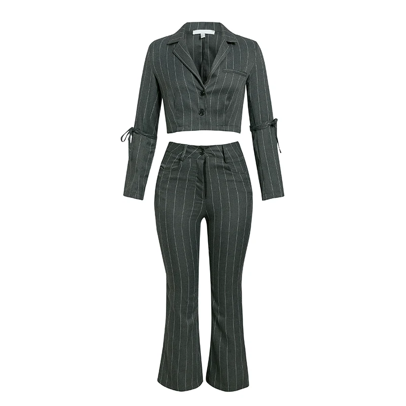 suits NLW модный Женский блейзер в полоску, костюмы осень-зима, укороченный пиджак, пиджак, элегантный шик, расклешенные брюки, комплект с блейзером на пуговицах - Цвет: suits