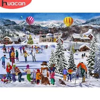 

HUACAN 5D Full Square Diamond Painting Christmas Tree Snow Handicraft Diamond Embroidery Landscape Snowman Needlework Home Decor