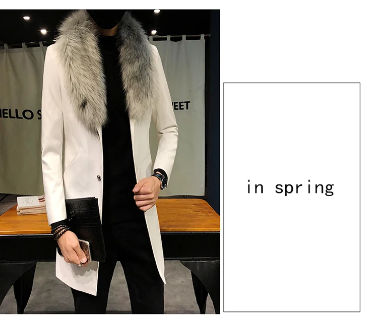 Mens Long Leather Trench Coats Black Long Coat Mens Burgundy Erkek Palto Fur Collar Luxury Gold Long Men