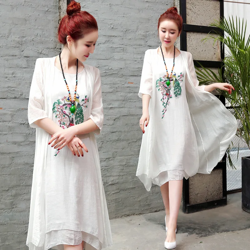 

Two-Piece Set Cotton Linen Dress Women's 2019 Summer New Products Ethnic Embroidery Vintage Slimming Medium-length Skirt
