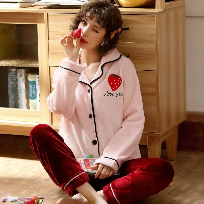 Sleepwear Women Женская одежда для сна, большие размеры, теплые пижамы, женские комплекты, тёплая Пижама, женский зимний домашний костюм, женская пижама больших размеров для женщин XXL - Цвет: Sleepwear Women