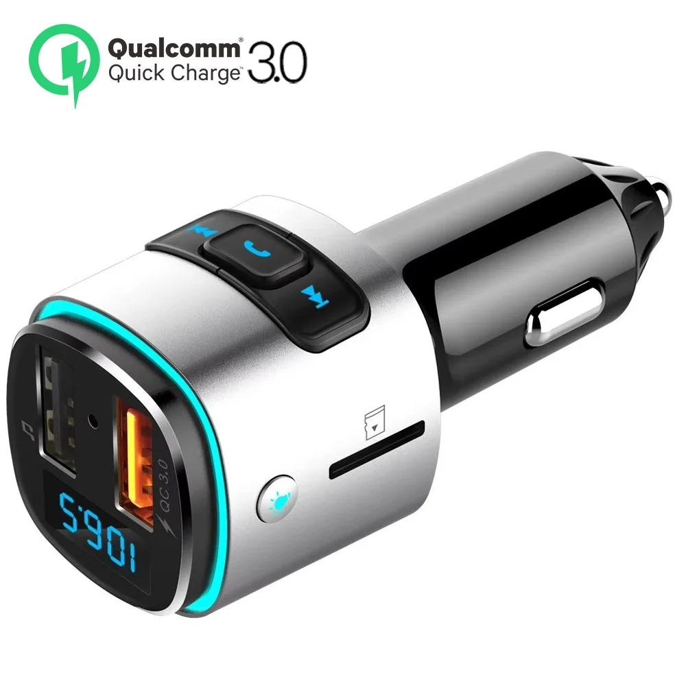 Двойной USB QC3.0 автомобильный адаптер для зарядного устройства MP3-плеер TF U диск Bluetooth FM передатчик 7 цветов атмосферная лампа