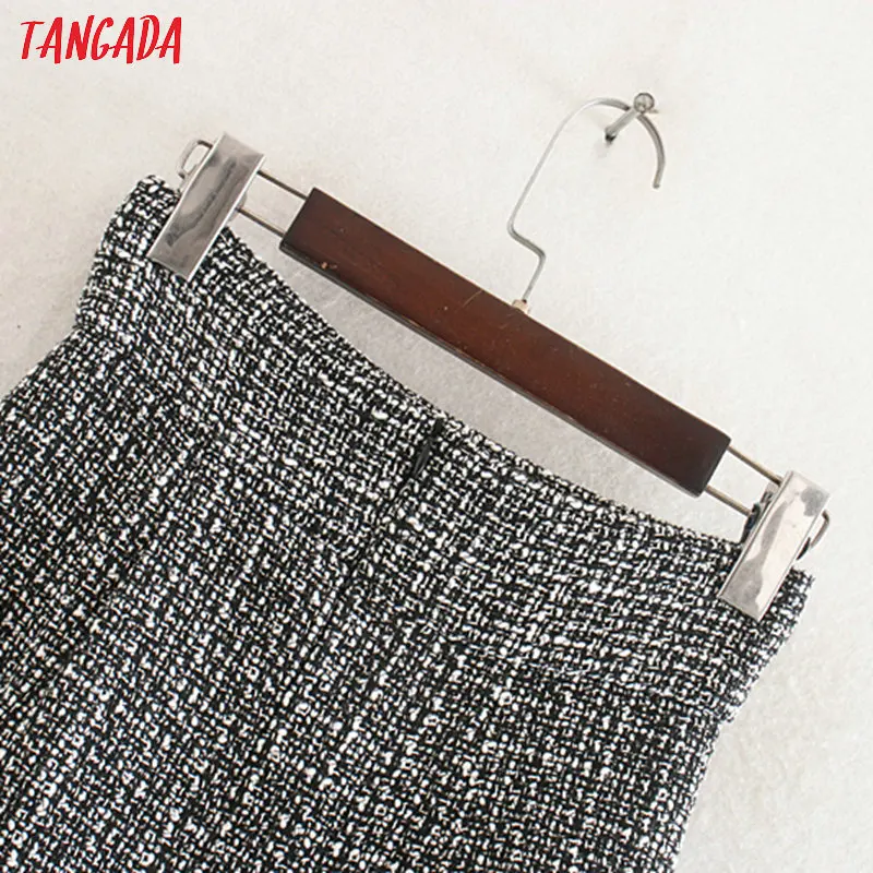 Tangada модная женская клетчатая юбка-карандаш с кисточками для работы на молнии элегантная Офисная Женская юбка ретро юбки CE199