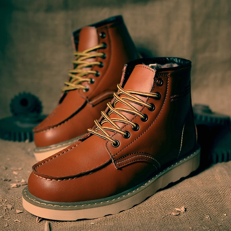 Mens Boots Winter With Fur 2019 Leather Casual Shoes Men Warm Snow Boot Male Rubber Ankle Footwera Botas Hombre Plus Size 47 |