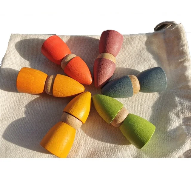 6pcs Children Rainbow  Wooden Peg Dolls Gnomes Colorful Beech Wood Doll Creative Montessori Toys 2.9*7cm 1