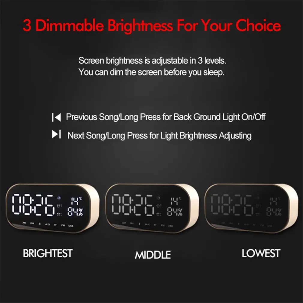 S2 Mirror Mini Bluetooth Speaker Wireless Stereo Aluminum Parlante Portable LCD FM Radio Alarm clock TF Line in Outdoor Speakers