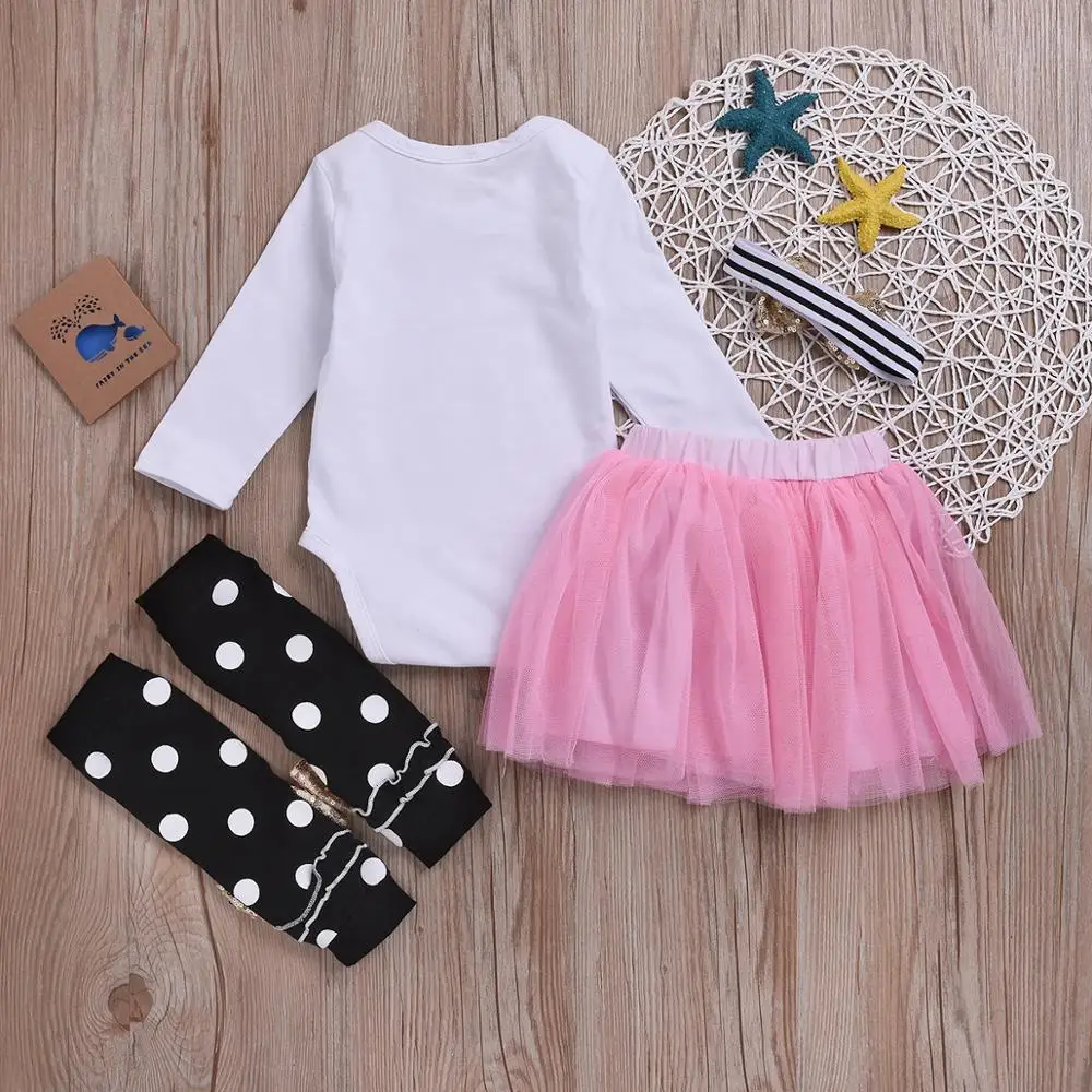 Newborn Baby Girls clothes set My first new year romper+ Lace dress+ Headband+ Socks 4PC Outfits