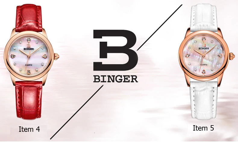 Switzerland Binger женские кварцевые часы Лакшери водонепроницаемые часы 4 цвета из натуральной кожи ремешок наручные часы BG9006