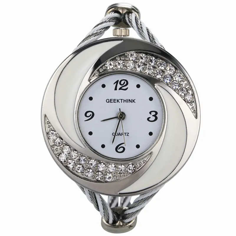 Silver White Модные стразы, бриллианты, в стиле вихря, стальное переплетение, платье, наручные часы для женщин и девушек, дамский браслет, кварцевые часы - Цвет: Silver White